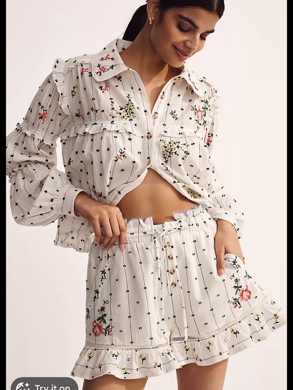 Pilcro Blue and White Hankerchief Print Buttondown Blouse